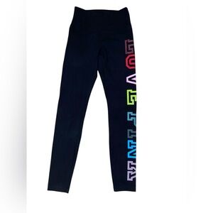 vs pink black leggings with colorful lettering